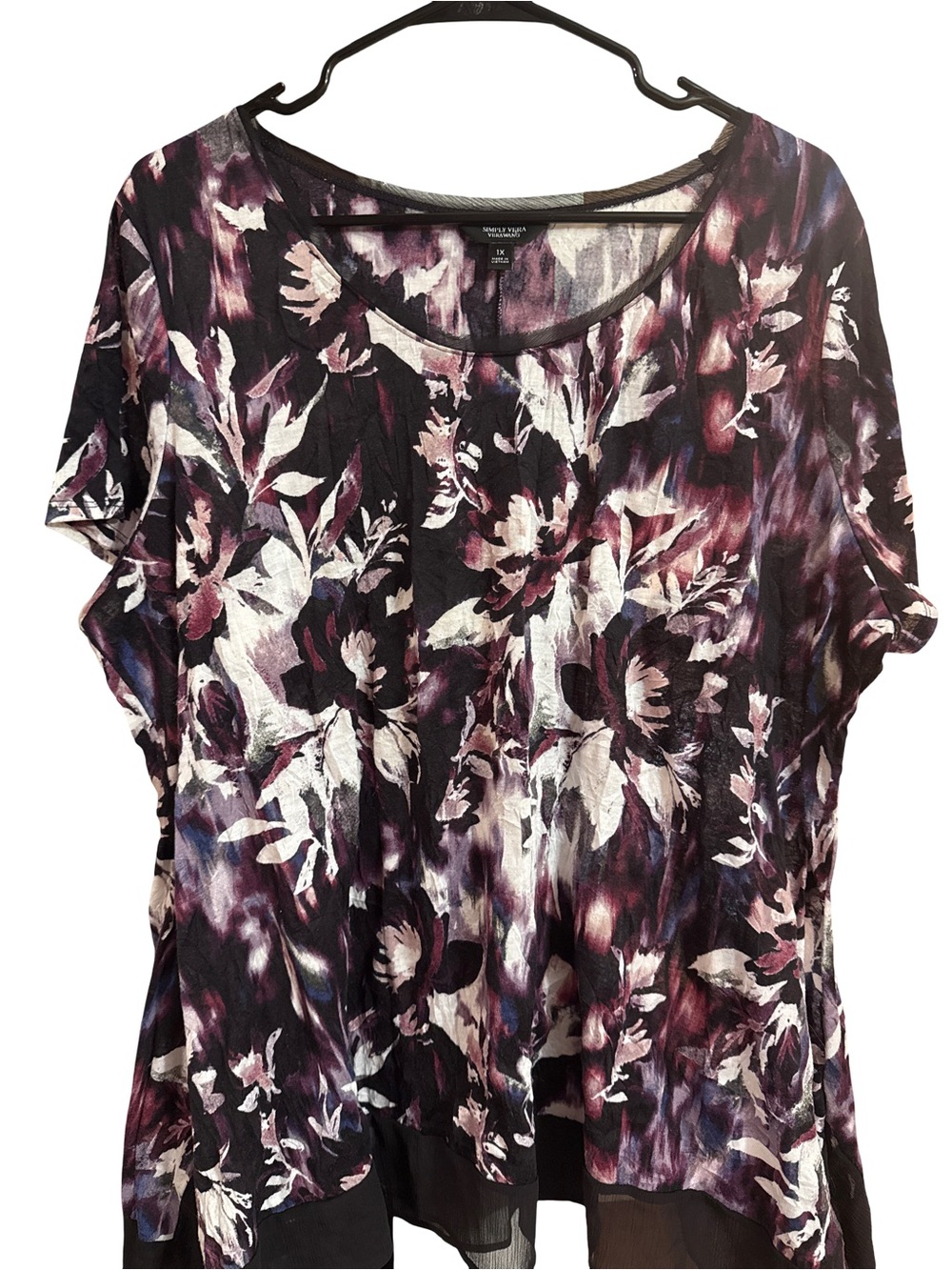 Simply Vera Vera Wang Floral Print Short Sleeve Top Size 1X